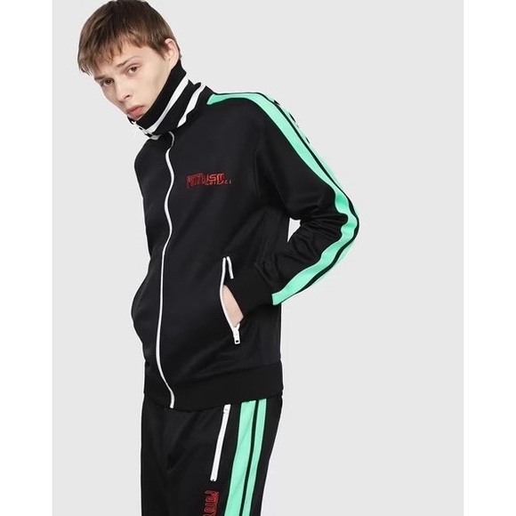 Diesel Track Jacket Mens XL S-Hisoka Black Green Racing Stripe Futurism Zip